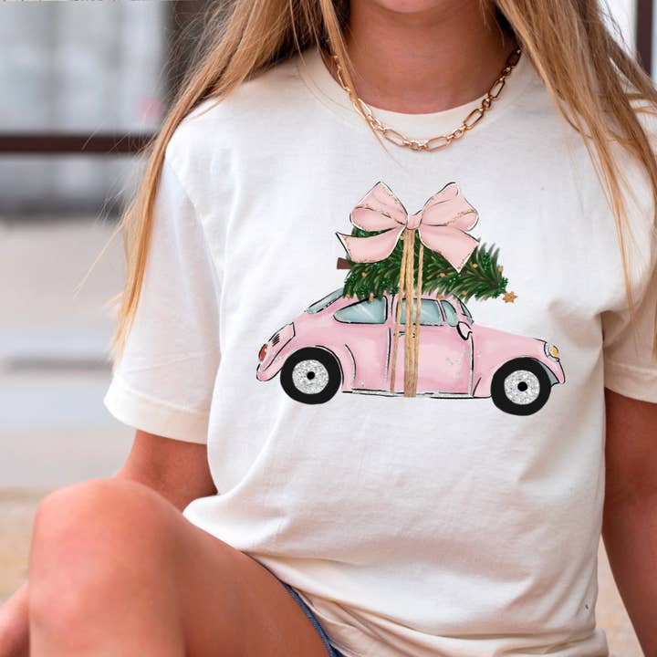 Shoppe SHC - Wholesale T-shirt (graphic) – women's - Pink Christmas Car Christmas 2025 Graphic Tee | Gildan2