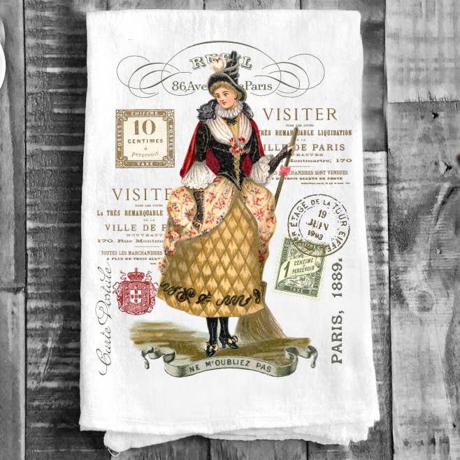 Avery Lane Gifts - Wholesale Tea Towel - Vintage Witch Paris Halloween Cotton Tea Towels