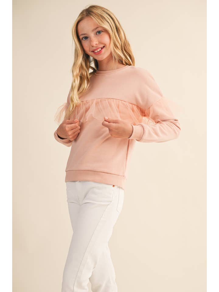 heart and arrow - Venta al por mayor Sudadera - Niños - SUDADERA CON VOLANTES DE MALLA PARA NIÑAS PRE-ADOLESCENTES (7-14)1
