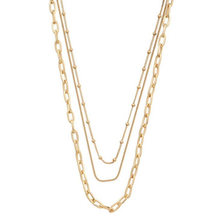 Gold Dipped Layered Chain Necklace 96367 for wholesale by Oblige by G