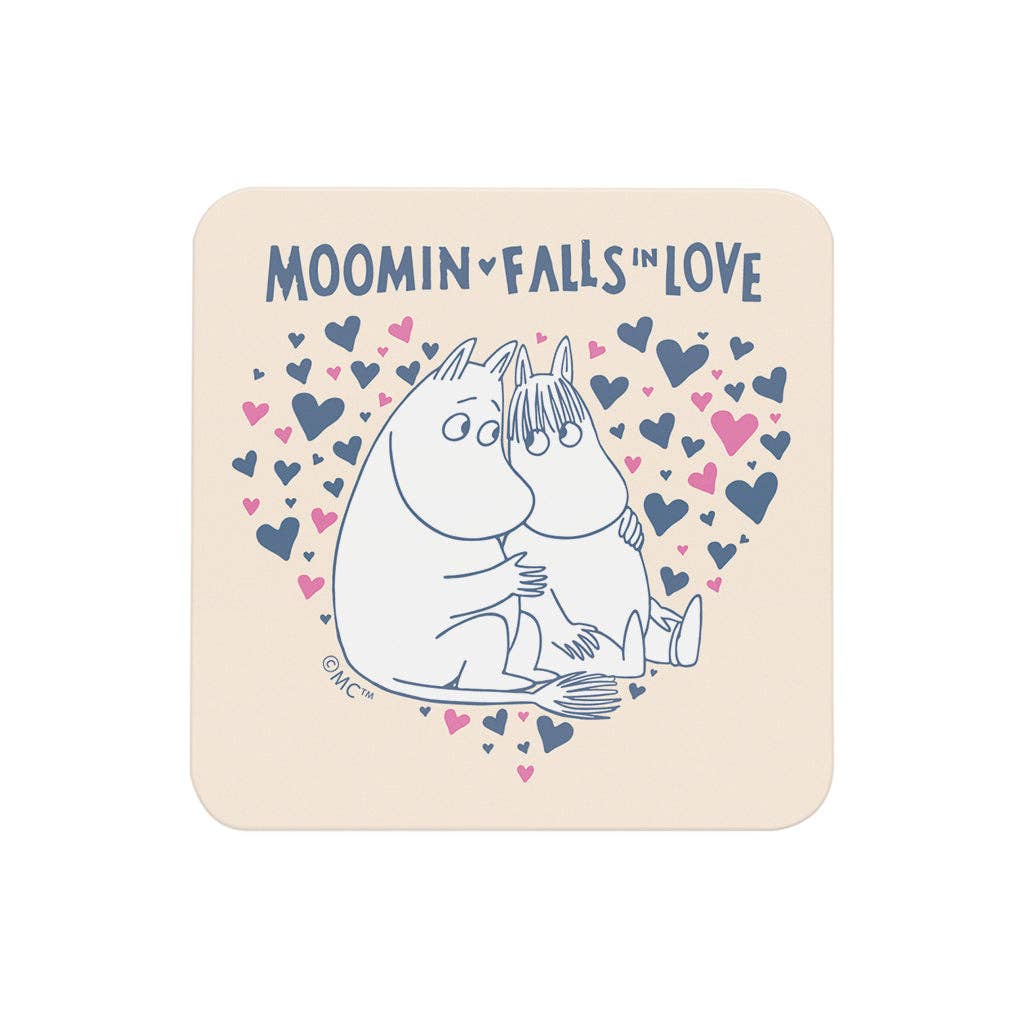 Moomin US Official – wholesale Coasters – Moomin Falls In Love Blue Pink Hearts Moomintroll Snorkmaiden Wooden Single Coaster4