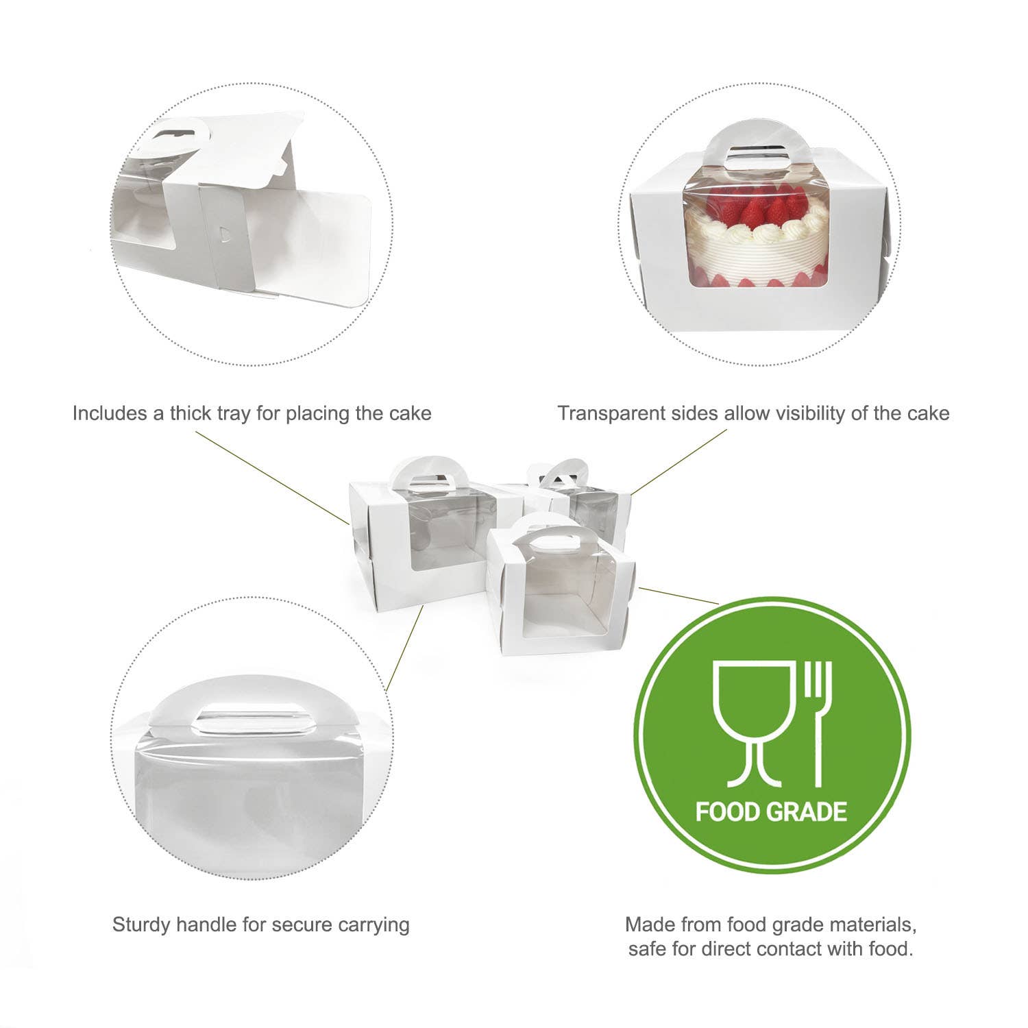 Kis Paper - Vente Décoration pour cake/cupcake - Boîtes à gâteaux blanches avec fenêtre de 6,25 x 6,25 x 4,75 po avec poignée4