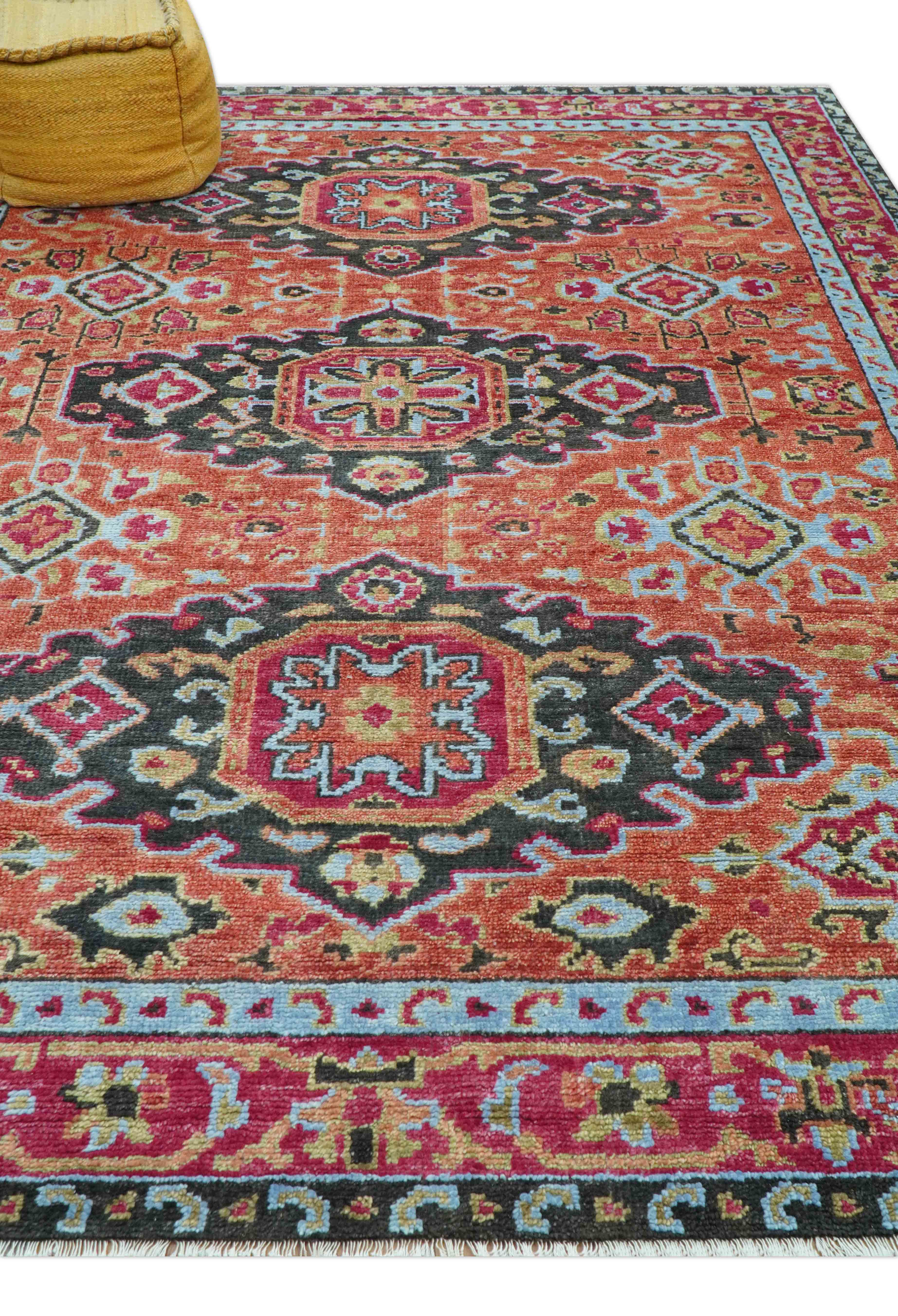 The Rug Decor, Inc. – Engroshandel Løst tæppe – Skræddersyet traditionelt design med centrale medaljoner i rust og sort håndknyttet uldtæppe2