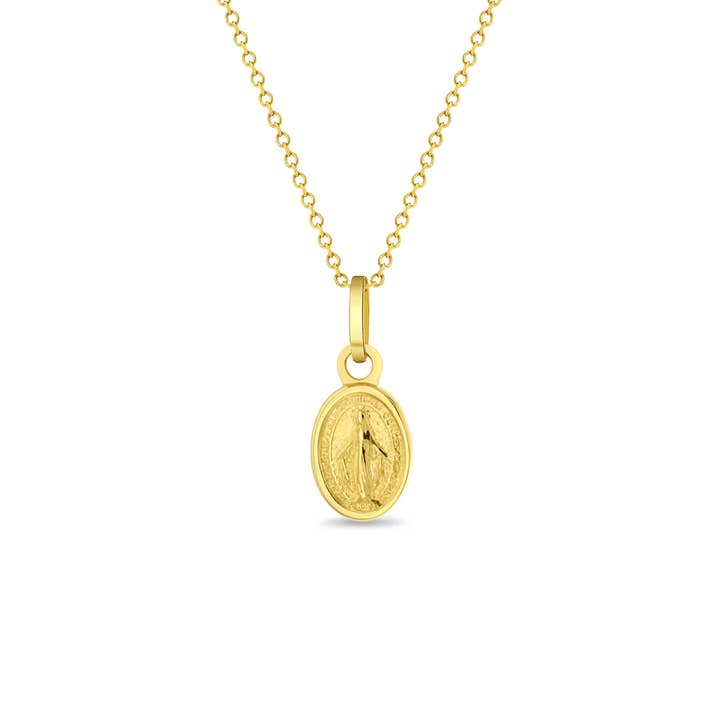 In Season Jewelry - Wholesale Pendant/charm necklace - 14k Gold Oval Virgin Mary Kids / Children's / Girls Necklace