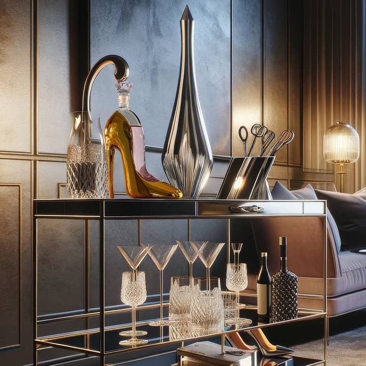 The Wine Savant / Khen Glassware - Wholesale Decanter - Gold Heel Stiletto High Heels Shape Decanter | 750 mL1