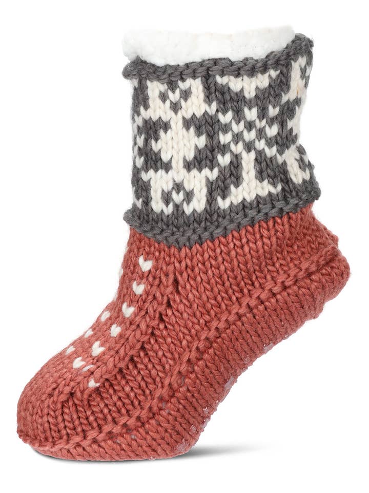 Snowflake Border Recycled Knit Sherpa Lined Lounge Sock for wholesale by Infinity Classics International Inc.