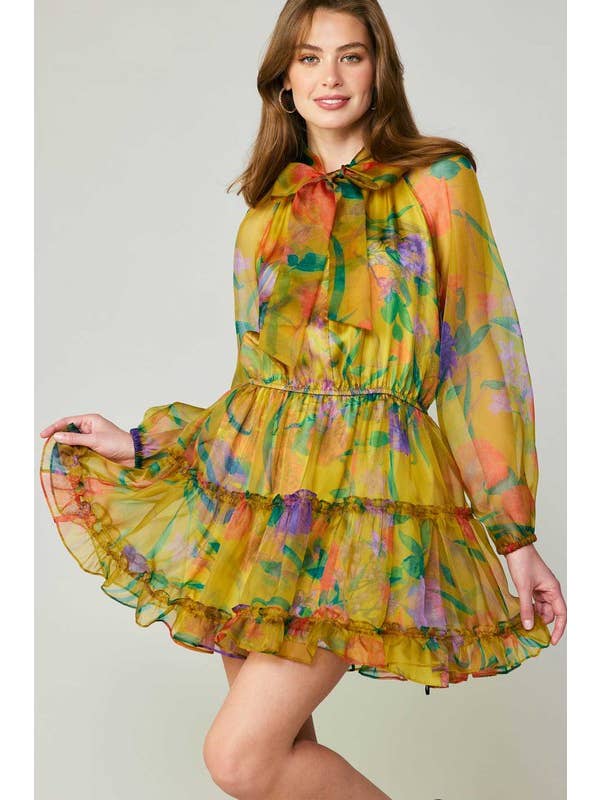 Floral Organza Ribbon Tie Tiered Mini Dress for wholesale on Faire