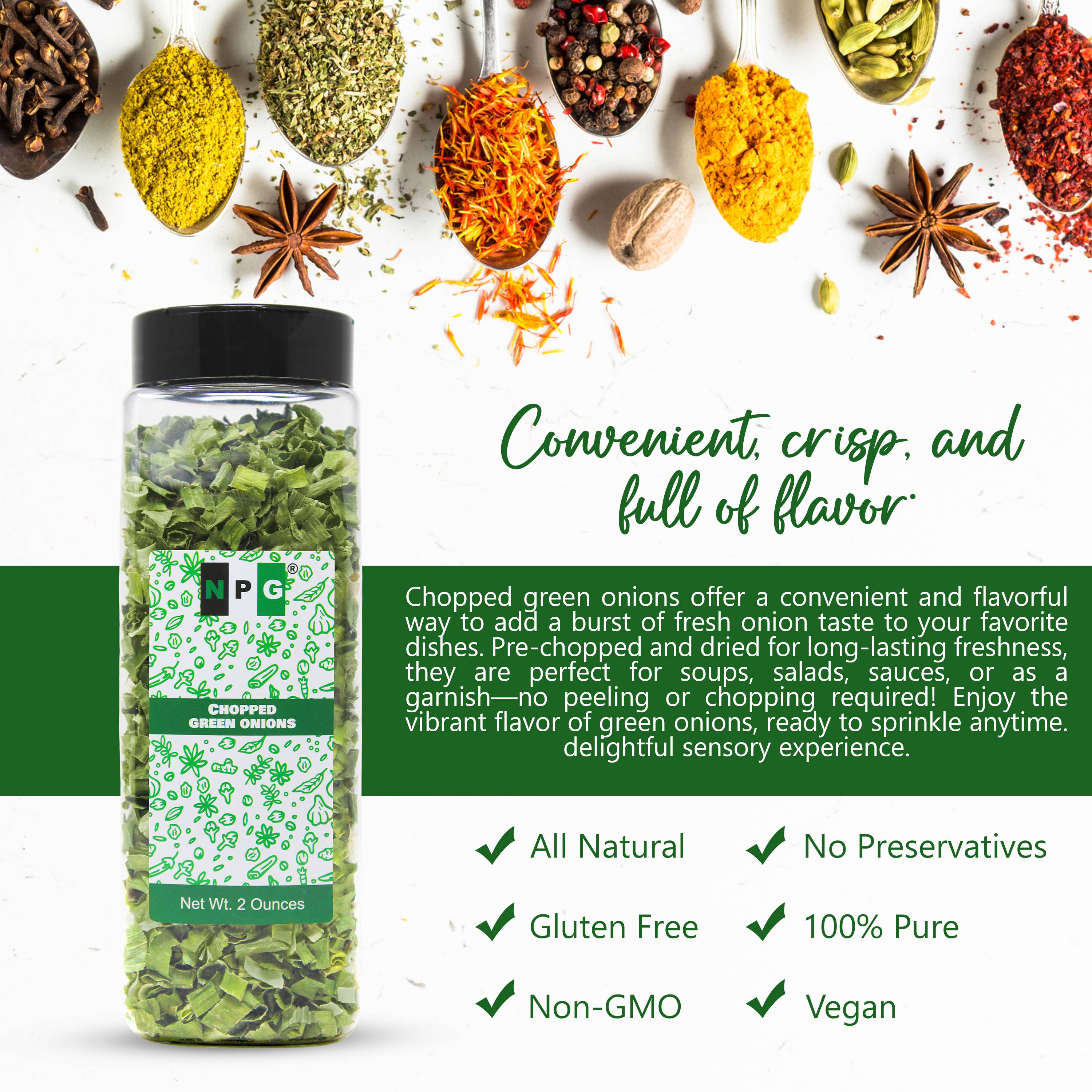 Natural Plus Green - Wholesale Dried Spice - NPG Chopped Green Onions 2 Oz6