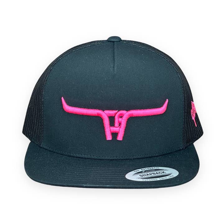 CA Longhorn Rosa Puff Svart Mesh Snapback Keps 2024 för wholesale av Cactus Alley Hat Co.