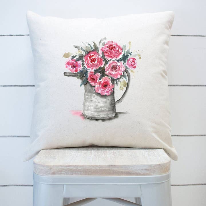 Pink Flowers In Pot Pillow Cover Spring Pillow Decor for wholesale by Rising Tide Vintage