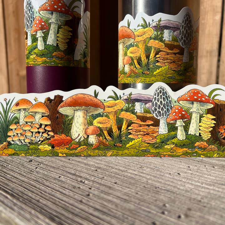 Mushroom Sticker Wrap - Dishwasher Safe fungi decal for wholesale by Sticker Art