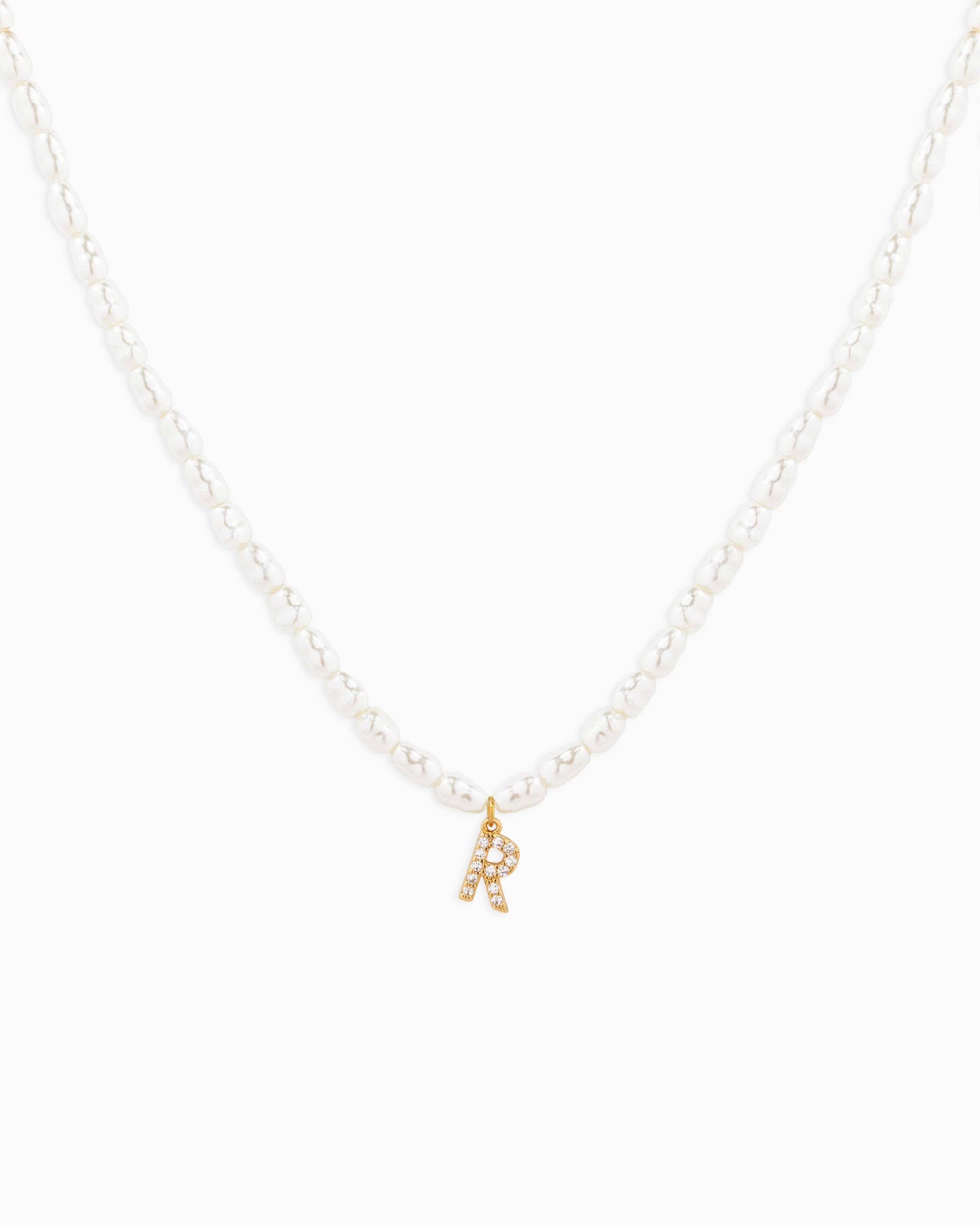 Sessori - Wholesale Pendant/Charm Necklace - CZ Pave Letter Pendant Acrylic Pearl Necklace17