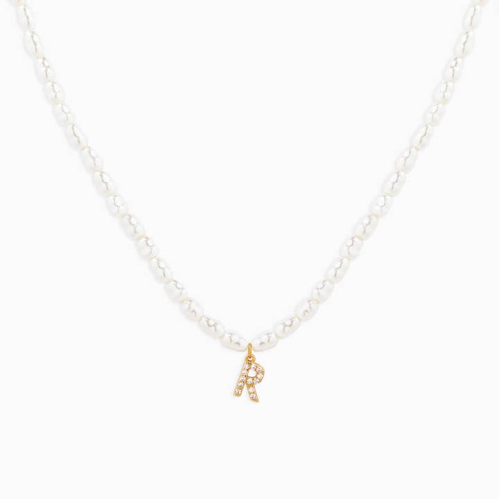 Sessori - Wholesale Pendant/Charm Necklace - CZ Pave Letter Pendant Acrylic Pearl Necklace17