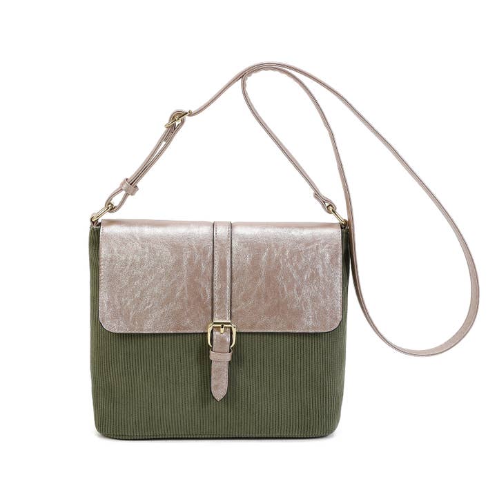 INES DELAURE - Wholesale Shoulder Bag - Women's - Corduroy shoulder bag trimmed with PU