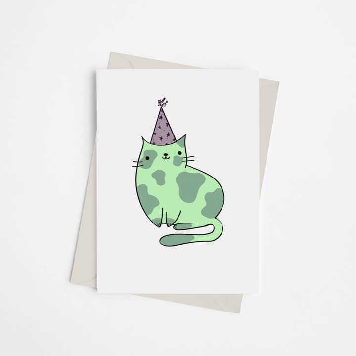 Cat with Party Hat - Greeting Card for wholesale by Black Cat Bazaar