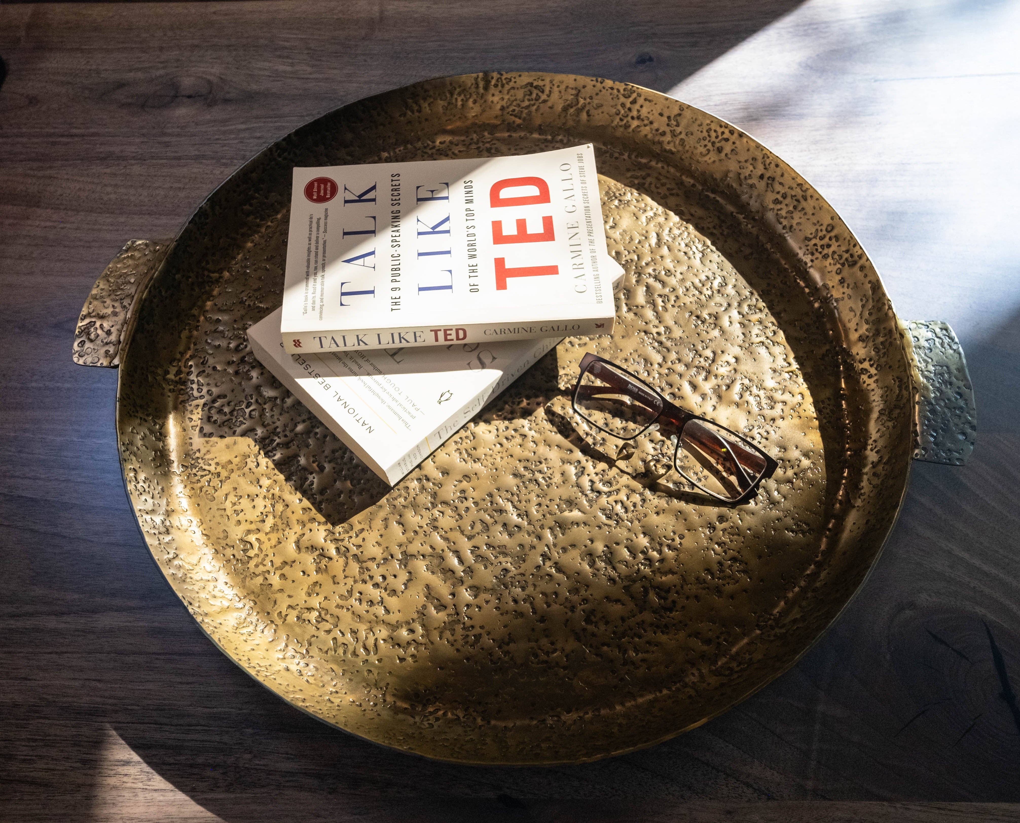 Artisanal - Wholesale Decorative Tray - BigSur Handcrafted Antique Brass Round 20"dia Textured Tray 5