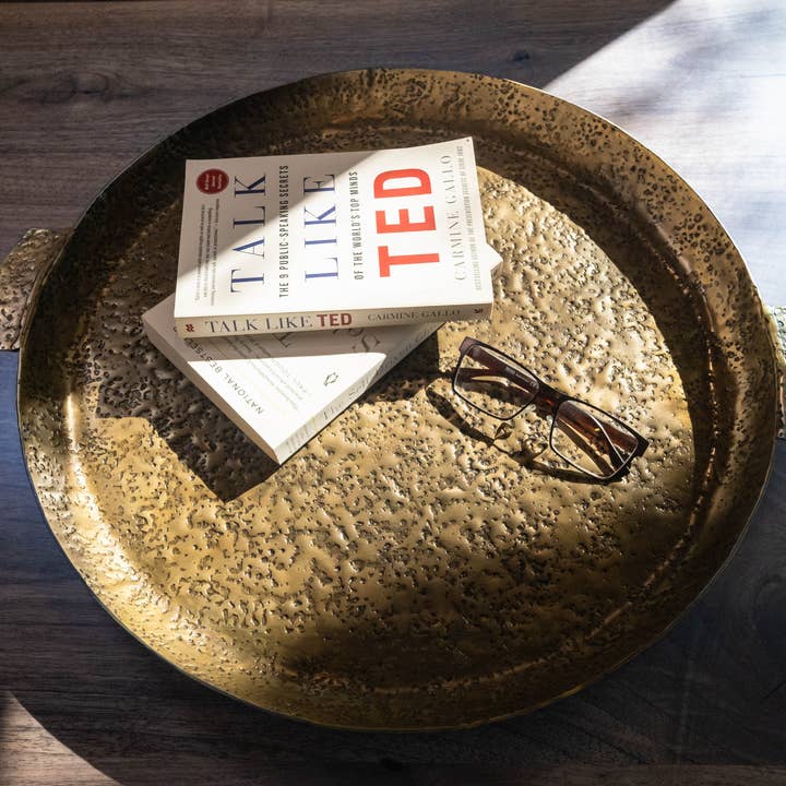 Artisanal - Wholesale Decorative Tray - BigSur Handcrafted Antique Brass Round 20"dia Textured Tray 5