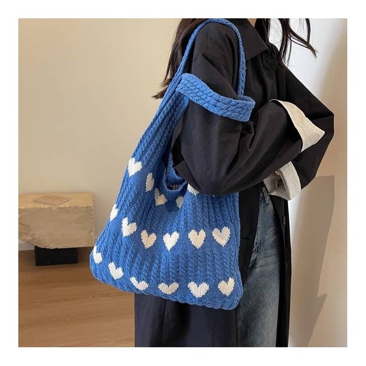 Color Block Heart Jacquard Knit Shoulder Bag for wholesale by FurDecoration