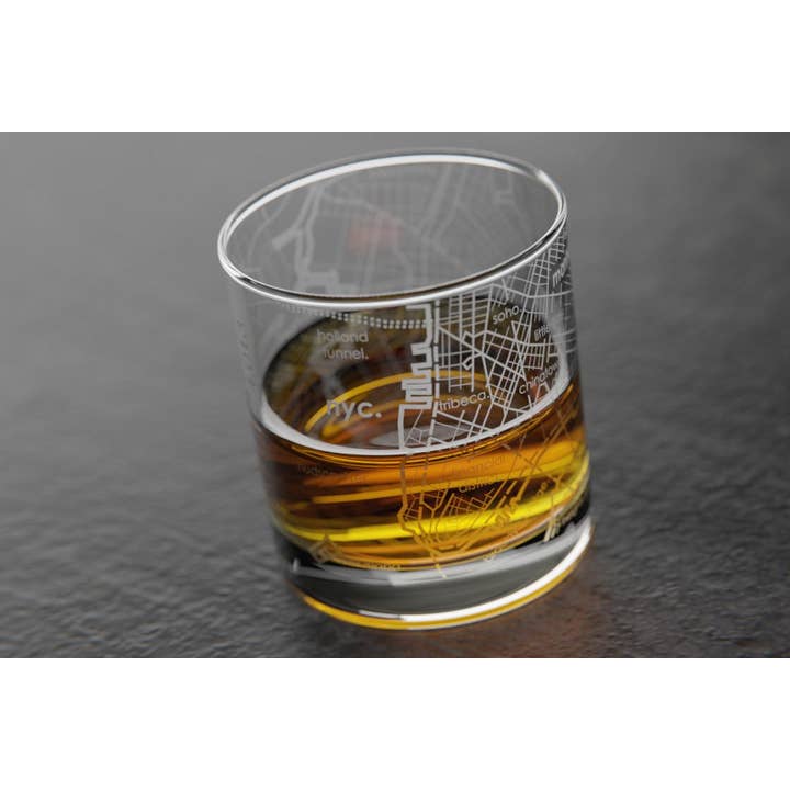 Well Told - Wholesale Cocktail/Liquor Glass - NYC Lower Manhattan City Map - Etched Whiskey Rocks Glass2