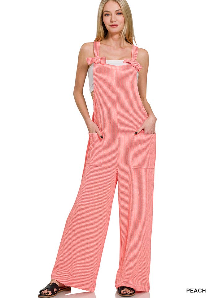 42POPS - Wholesale Jumpsuit - Women's - "....Corded Rib Knot Strap Relaxed Fit Overalls w/ Pock