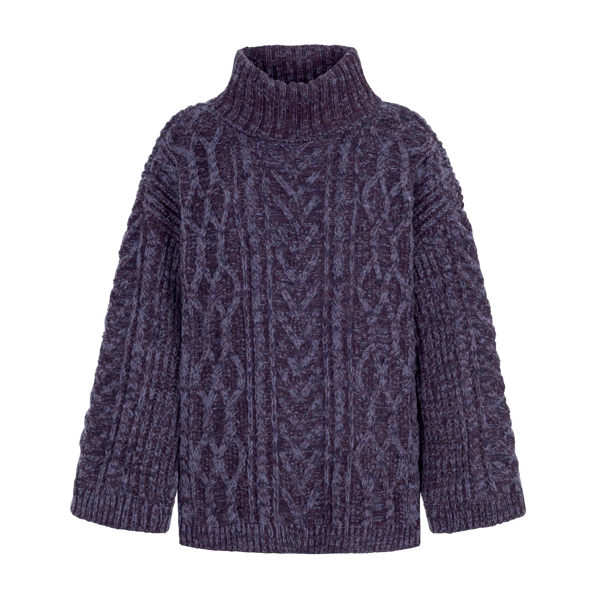 Cara & The Sky - Wholesale Knit Sweater - Women's - Emily Cable Roll Neck Tunic Jumper - Navy Blue1