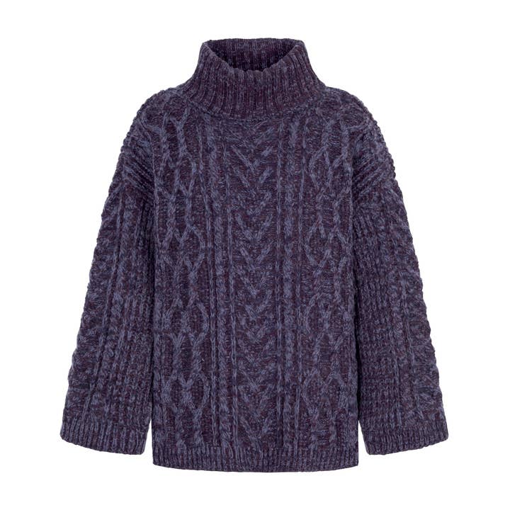 Cara & The Sky - Wholesale Knit Sweater - Women's - Emily Cable Roll Neck Tunic Jumper - Navy Blue1