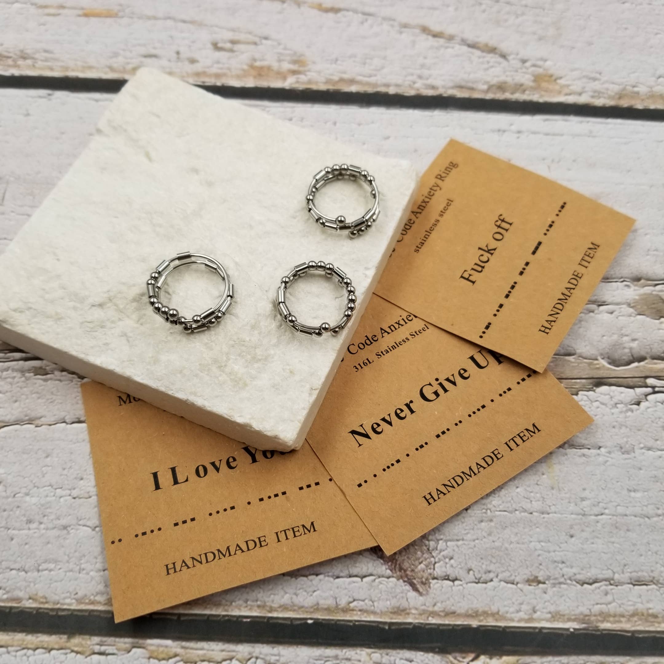 Treasure Wholesale - Wholesale Band/Stacked Ring - Morse Code Decompression Anti Anxiety Ring3