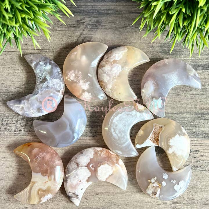 KayleeNYC - Wholesale Spiritual Stone/Crystal - 1 lb Natural Flower Agate Crystal Moon Healing Lot