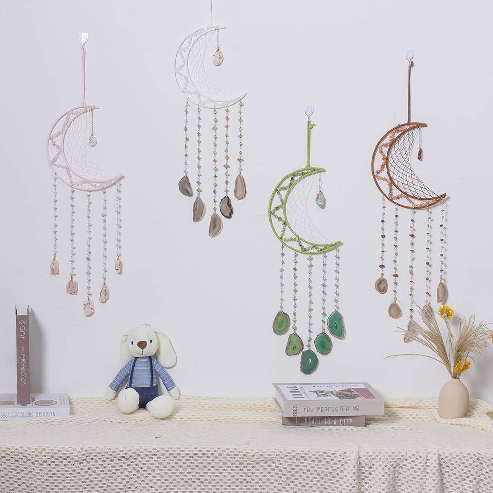 Crystolver (We Cover All Import Fees) – wholesale Dreamcatcher – 75cm Crystal Agate Large Moon Dream Catcher1