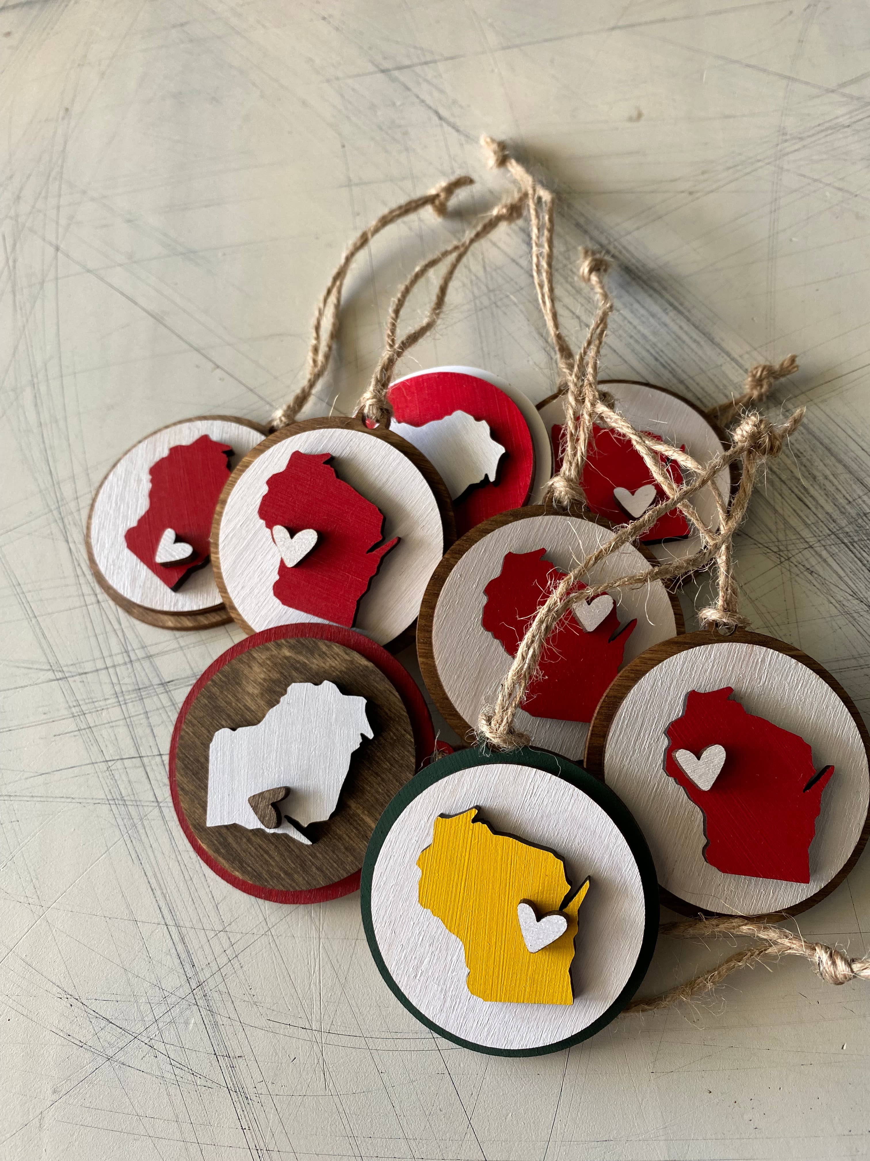 Novotny Designs - Wholesale Ornament Set - Handmade Wisconsin small round ornament with heart7