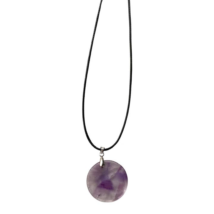 VIE - Wholesale Pendant/Charm Necklace - Gemstone Coin Pendant on Black Cord