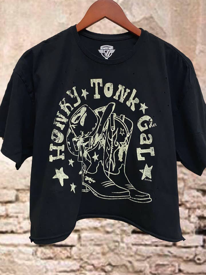 Honky Tonk Gal OVERSIZED 90's vibe distressed Croppe for wholesale by Country Deep Apparel