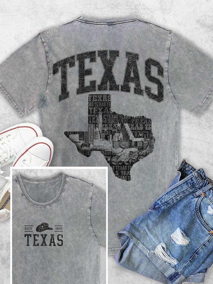 TEXAS STATE VOOR- EN ACHTERKANT GRAFISCHE T-SHIRTS voor wholesale door Rustee Clothing