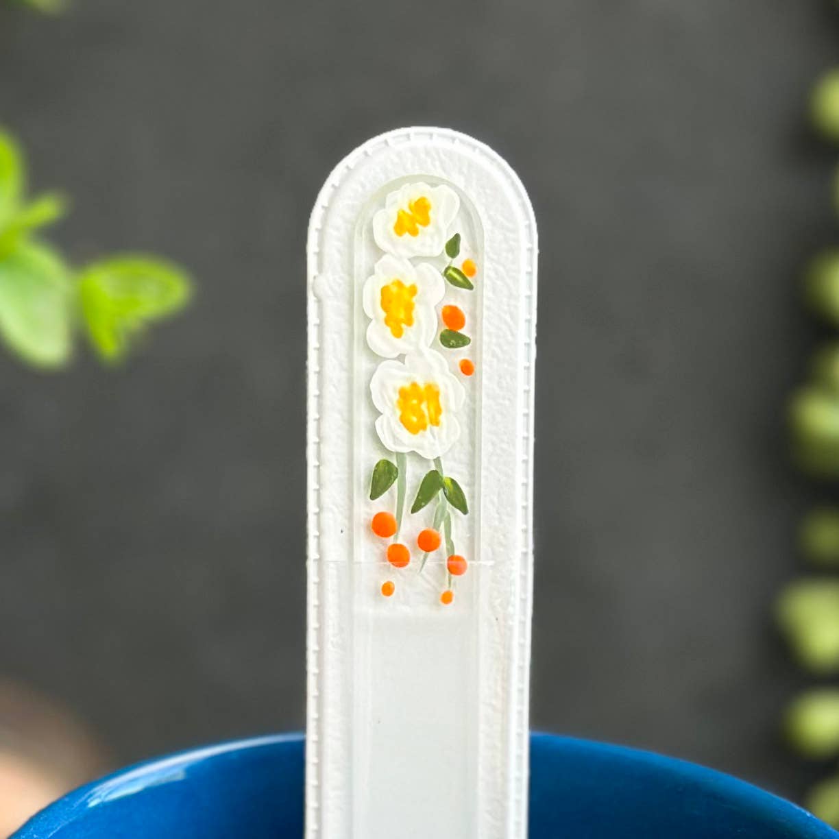 Blue Lemon Art - Wholesale Nail File - Hand Painted Glass Nail File - White Peony0