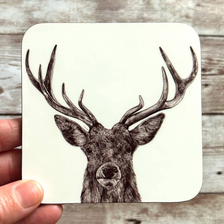 Stag Black and White Coaster for wholesale by Discover and Draw