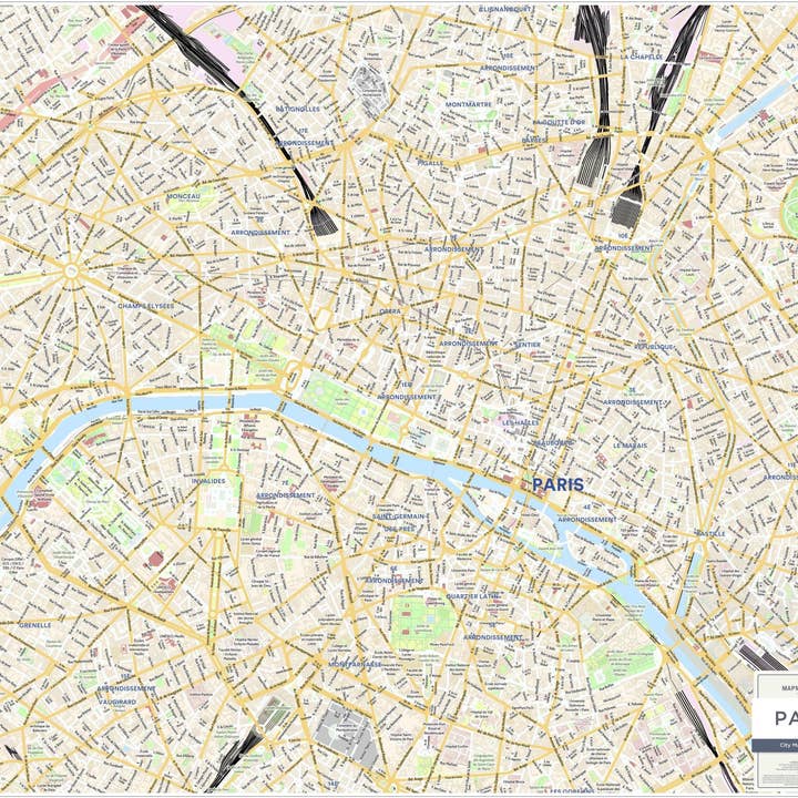 Mapa de la ciudad de París - Mapa de pared laminado para venta al por mayor de Map Marketing Limited