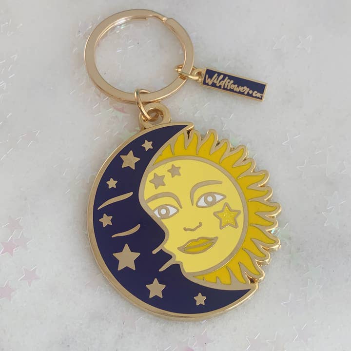 Wildflower + Co. - Wholesale Keychain - Women's - Sun & Moon Enamel Keychain - Stocking Stuffer2