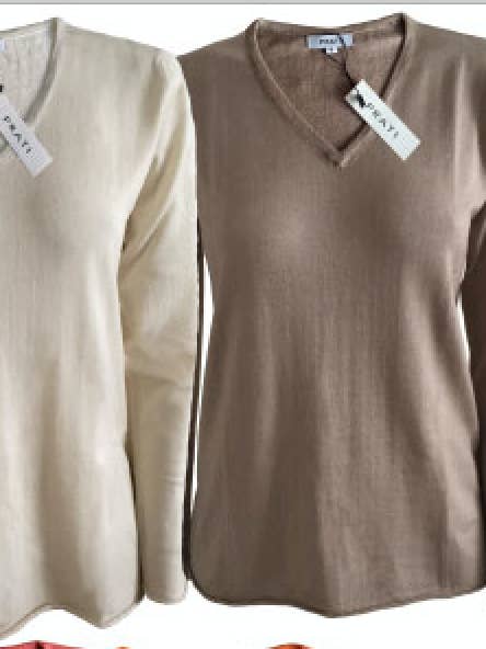 Cashmere silk fine gauge V neck premium t shirt sweater for wholesale by PRATI