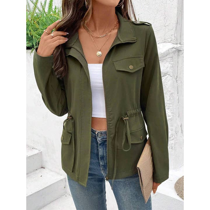 UNISHE - Wholesale Coat – Women’s - Solid Color Long Sleeve Drawstring Waist Jacket ZK37253