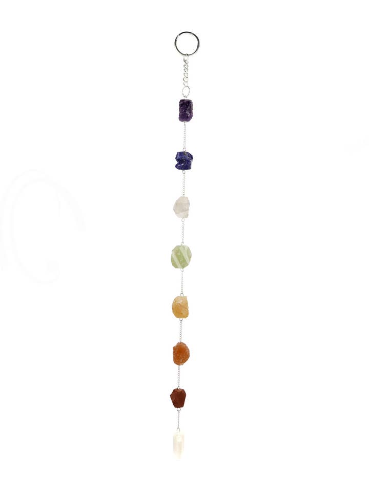 (PC)HANGING - CHAKRA ROW NATURAL STONES WITH CRYSTAL POINT for wholesale by Oceanic Linkways Inc