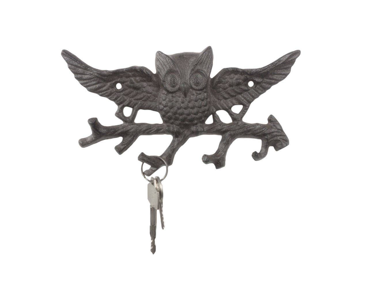 Hampton Nautical - Wholesale Wall Hook - Cast Iron Flying Owl Landing on a Tree Branch Decorative Metal Wall Hooks 7.5"3