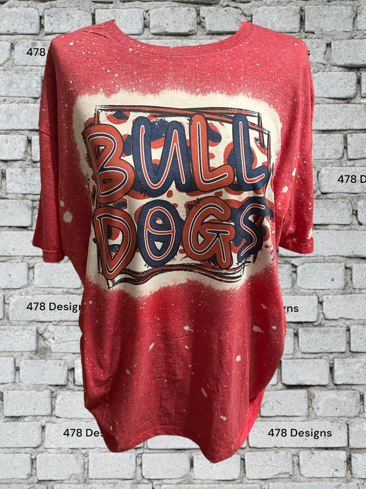 Bulldogs Red & Navy Bleached Tee for wholesale by 478 Designs