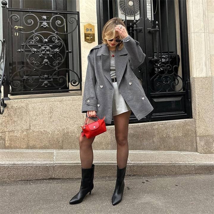 Solid Color Midi Wool Blend Blazer for wholesale by kycozy