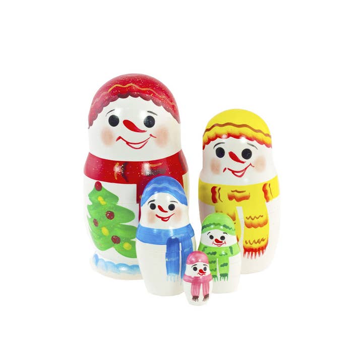 SNOWMAN with Christmas Tree Nesting Dolls Set, 5 Pcs/4" for wholesale by GSZ corporation DBA Gabriella's Gifts