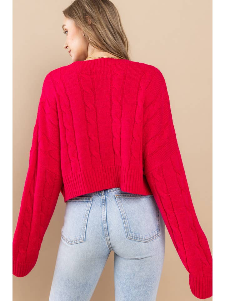 AIBLEE - Wholesale Knit Sweater - Women's - Cable Cropped Sweater - Retro/Vintage Design19