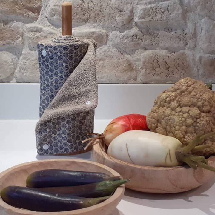 Rouleau d'essuie-tout lavable 8 feuilles gris pour la vente par les folies ecolos