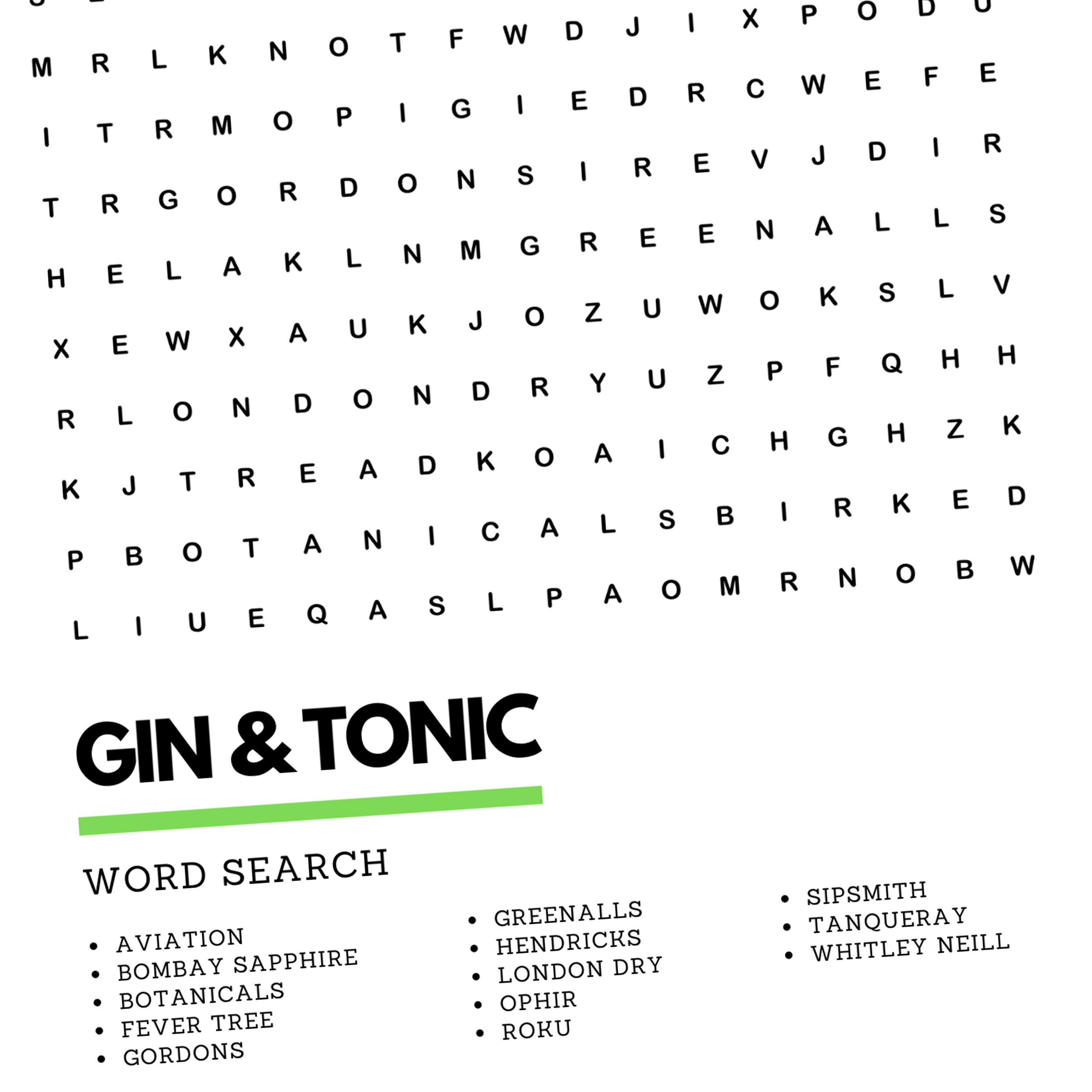 Underdog Studio – wholesale Art print – Gin & Tonic Kitchen Gift Wordsearch Art Print1