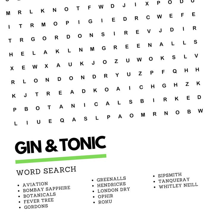 Underdog Studio – wholesale Art print – Gin & Tonic Kitchen Gift Wordsearch Art Print1