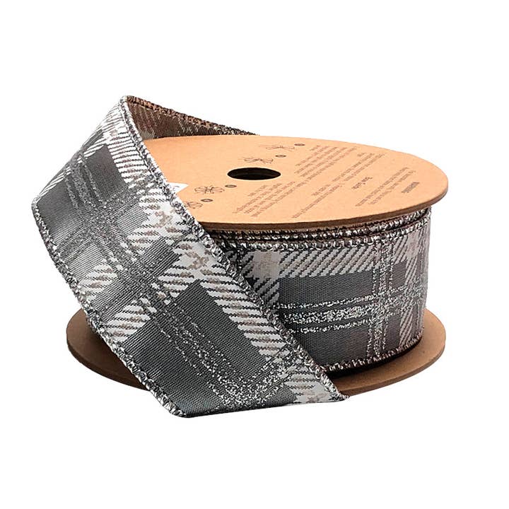 1 1/2" Wired Ribbon | "Metallic Check" Gray/Multi | 10 Yard Roll
for wholesale by LA Ribbons Wholesale