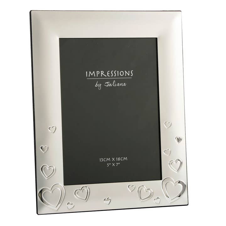 Juliana fotoram 2 ton silverpläterade hjärtan 5" x 7" för wholesale av WIDDOP and Co.